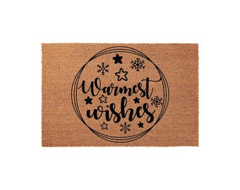 Warmest Wishes Welcome Mat, Coir Doormat for Christmas Holiday Gift, Winter Snowflake Front Door