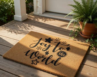 Christmas Doormat, Joy To The World Holiday Welcome Mat, Winter Front Door Mat, Festive Porch Decor, Unique Christmas Gift