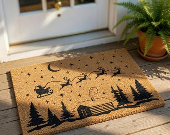 Christmas Doormat, Holiday Doormat, Santa Sleigh Welcome Mat, Winter Door Mat, Front Door Christmas Gift, Cabin Porch Decor