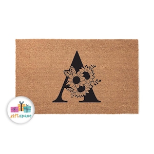 Sunflower Monogram Doormat | Welcome Mat | New Home Door Mat | Housewarming Gift | Wedding Gift | Cute Home Decor | Home Gift 3389stk