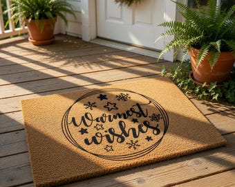 Christmas Doormat, Warmest Wishes Holiday Doormat, Winter Welcome Mat, Front Door Mat, Christmas Gift, Festive Porch Decor Rug