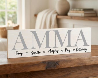 Personalized Amma Gift Sign, Grandma Birthday Present, Custom Family Name Sign, Grandkids Name Mothers Day Gift For Nana