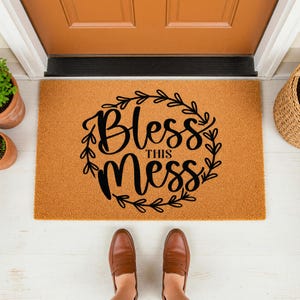 Bless This Mess Doormat - Natural Coir Entryway Decor