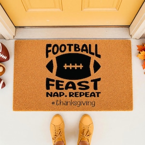Football Feast Nap Repeat Thanksgiving Doormat - Seasonal Fall Welcome Mat