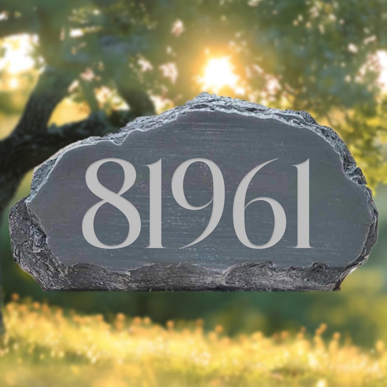 Outdoor Number Rocks Custom Engraved Resin Rock Plaque | Personalized House Number, Outdoor ...