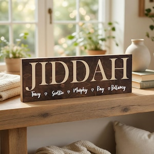 Jiddah Mother's Day Gift From Grandkids Personalized Name Sign - Custom Grandma Gift