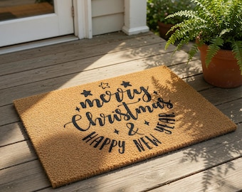 Christmas Doormat, Merry Christmas And Happy New Year Welcome Mat, Holiday Door Mat, Winter Front Porch Decor, Festive Housewarming Gift