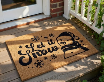 Winter Christmas Doormat, Let It Snow Snowman Welcome Mat, Holiday Door Mat, Festive Front Porch Decor, Seasonal Housewarming Gift