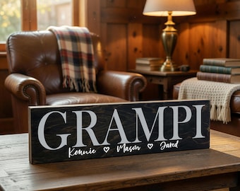 Personalized Grampi Gift Sign, Father's Day Gift For Grandpa, Custom Wood Shelf Sitter, Grandparents Day Present, From Kids