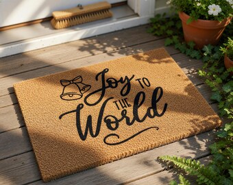 Christmas Doormat, Joy To The World Holiday Doormat, Welcome Mat, Winter Front Door Mat, Christmas Gift, Festive Porch Decor, Xmas