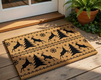 Christmas Doormat, Holiday Doormat, Reindeer Welcome Mat, Winter Door Mat, Front Door Christmas Gift, Festive Home Decor