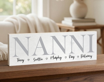 Personalized Nanni Gift Sign, Custom Wood Name Sign For Grandma, Mothers Day Nana Present, Grandkids Keepsake, Tabletop Decor Item