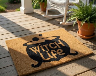 Halloween Doormat, Witch Life Cauldron Welcome Mat, Funny Fall Door Mat, Spooky Porch Decor, Halloween Gift, Autumn Entry Rug