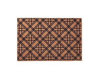 Geometric Lattice Coir Doormat, Modern Trellis Front Porch Welcome Home