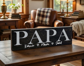 Personalized Papa Gift, Custom Papa Wood Block Sign, Grandpa Gift From Grandkids, Fathers Day Birthday Present, Dad Decor