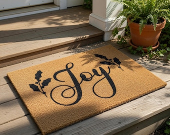 Christmas Doormat, Joy Holiday Welcome Mat, Winter Front Door Mat, Festive Holly Decor, Seasonal Porch Rug, Unique Christmas Gift