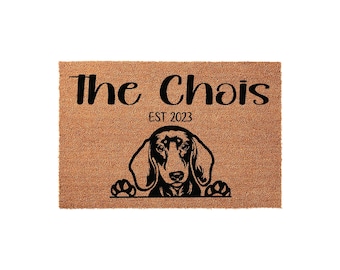 Personalized Last Name Dachshund Dog Welcome Doormat, Front Porch
