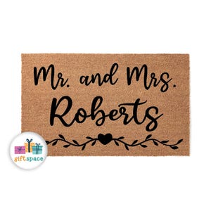Mr Mrs Custom Doormat | Welcome Mat | Custom Door Mat | Newlywed Gift | Couples Home Decor | Personalized Gift | Last Name Doormat 4655