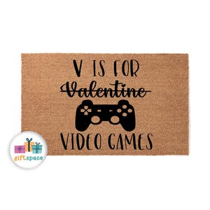 Doormat V Is For Video Games Welcome Mat Minimalist Front Door Engagement Gift Home Decor Outdoor Gifts For Her Outside Cute Doormat 5890**