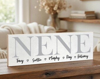 Personalized Grandmother Name Sign, Nene Shelf Decor, Nana Gift, Mothers Day Gift, Christmas Present, Custom Wood Sign From Kids