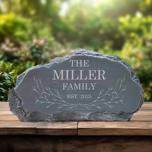 Custom Family Name Garden Stone | Engraved Resin Rock Plaque 7855