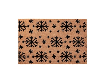 Snowflake Pattern Winter Welcome Mat, Christmas Front Door, Coir