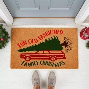 Fun Old Fashioned Family Christmas Doormat - Vintage Holiday Front Door Decor