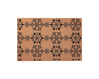 Snowflake Holly Pattern Winter Doormat, Front Porch Welcome Mat, Christmas Gift