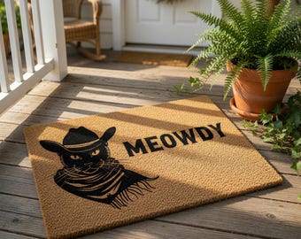 Cowboy Cat Doormat, Meowdy Welcome Mat, Funny Cat Lover Gift, Housewarming Gift, Pet Lovers Western Front Door Mat Decor