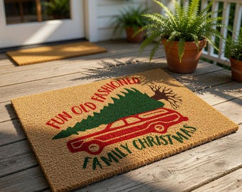 Christmas Doormat, Fun Old Fashioned Family Christmas Welcome Mat, Funny Holiday Door Mat, Winter Front Porch Decor, Xmas Gift