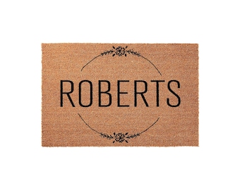 Personalized Family Name Doormat, Custom Welcome Mat, Housewarming Gift, New Home Gift, Floral Last Name Door Mat, Entryway Decor