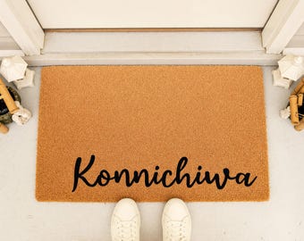 Konnichiwa Doormat, Housewarming Gift, Welcome Mat, Japanese Door