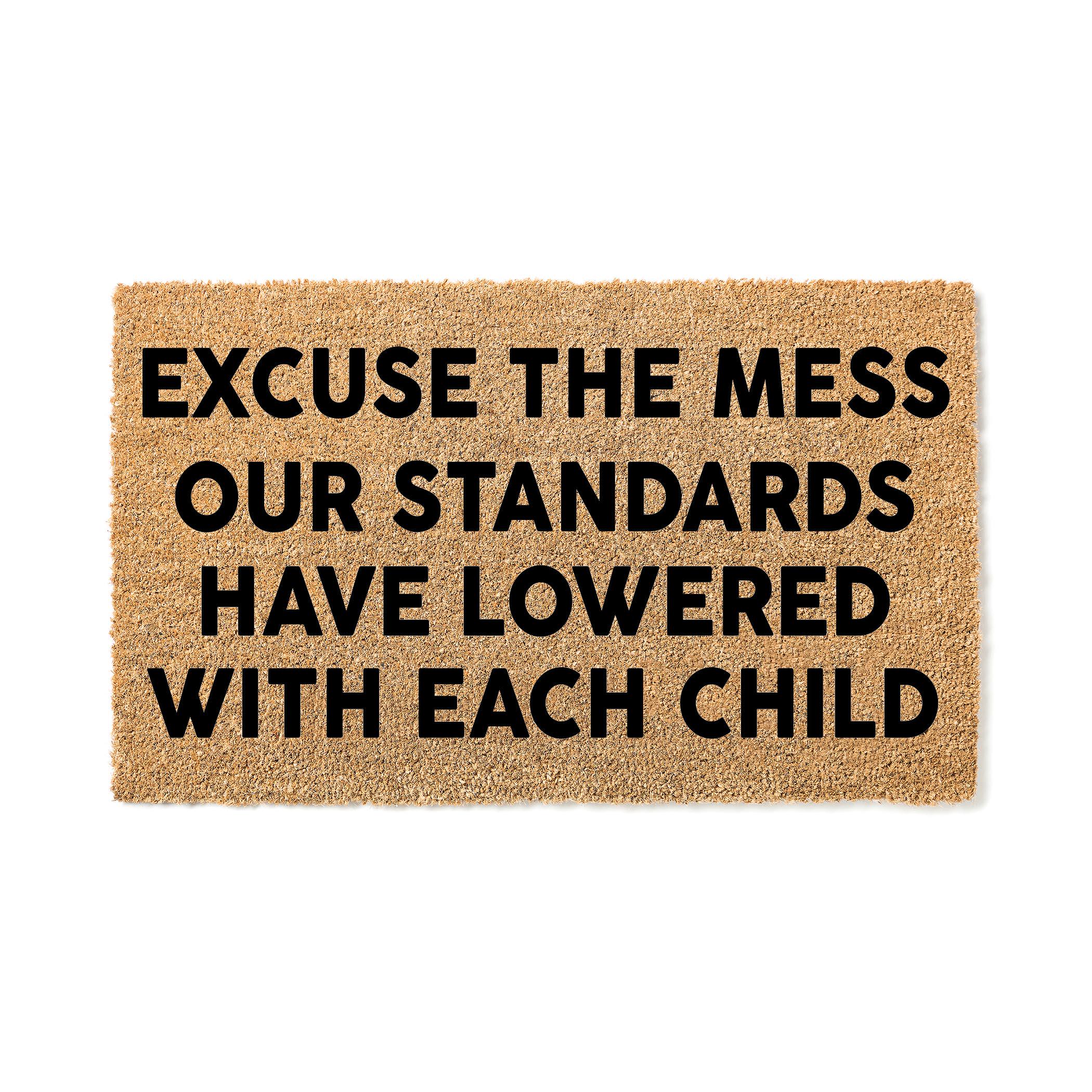 Funny Doormat - Excuse the Mess Our Standard Have Lowered with Each Child - Welcome Mat - Front Porch Door Mat - Closing Gift 3449**