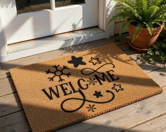 Christmas Welcome Mat, Winter Doormat, Holiday Door Mat, Christmas Gift, Snowflake Welcome Doormat, Festive Front Porch Decor