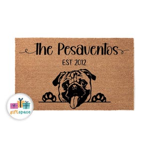 Pug Custom Doormat | Welcome Mat | Dog Mom Door Mat | Housewarming Gift | Closing Gift | Home Decor | New Home Gift | Home Gift 4552