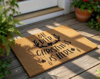 Funny Christmas Doormat, Oh Deer Christmas Is Here Welcome Mat, Holiday Doormat, Winter Door Mat, Gift, Festive Decor, Doormats