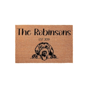Custom Family Last Name Doormat - Personalized Dog Lover Welcome Mat