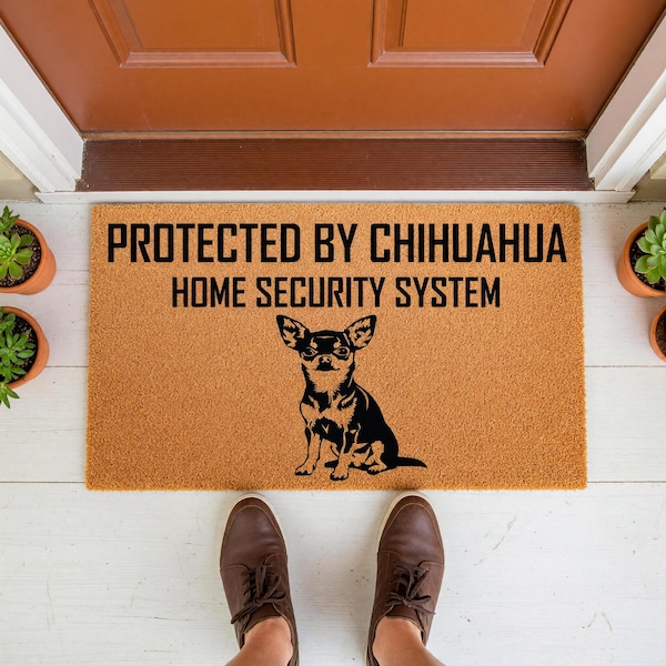 Protected by Chihuahua Doormat - Funny Dog Home Security Welcome Mat