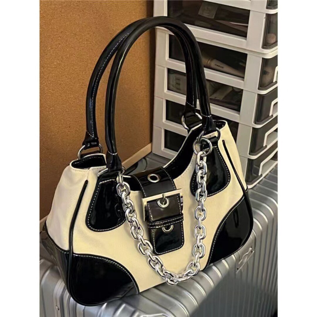High-end Cool Armpit Bagcanvas Artificial Leather Splicingchain Hot ...