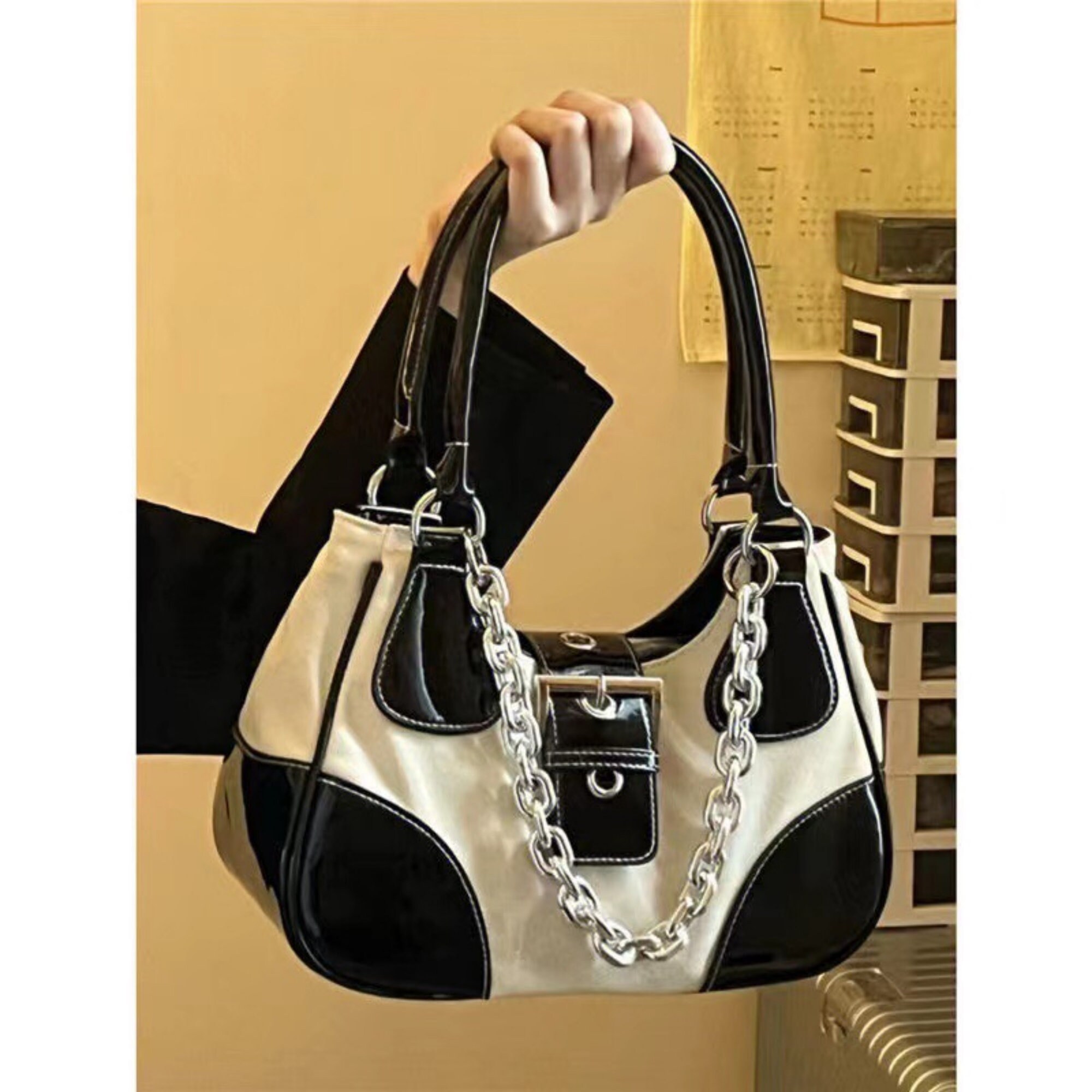 High-end Cool Armpit Bagcanvas Artificial Leather Splicingchain Hot ...