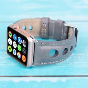 Gray Leather Apple Watch Band: Handmade iWatch Bracelet