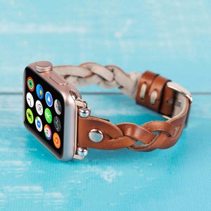 Burnished Tan Leather Braided Apple Watch Band: Personalized iWatch Bracelet
