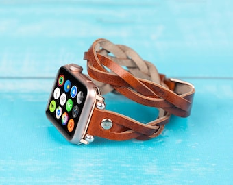 Handmade Leather Apple Watch Band: Double Wrap iWatch Strap