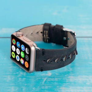 Customized Black Leather Apple Watch 10 Band, iWatch Leather Band, Leather Apple Arm Band, iWatch 46mm 42mm 45mm 41mm 49mm Leather Bracelet