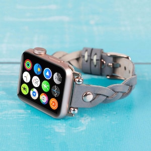 Gray Leather Braided Apple Watch Band: Handmade iWatch Strap