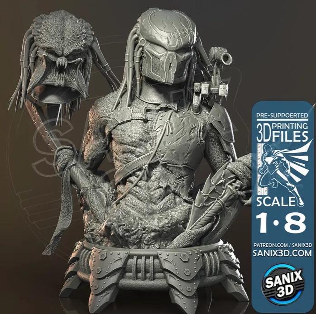 3D Printed Predator Bust, Resin Figurine for Collection, Paintable ...
