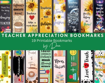 19 Printable Teacher Bookmark Set, Teacher Appreciation Gifts, Gifts for Teachers, Instant Download Bookmarks, Teacher Gifts, Bookmarks Set