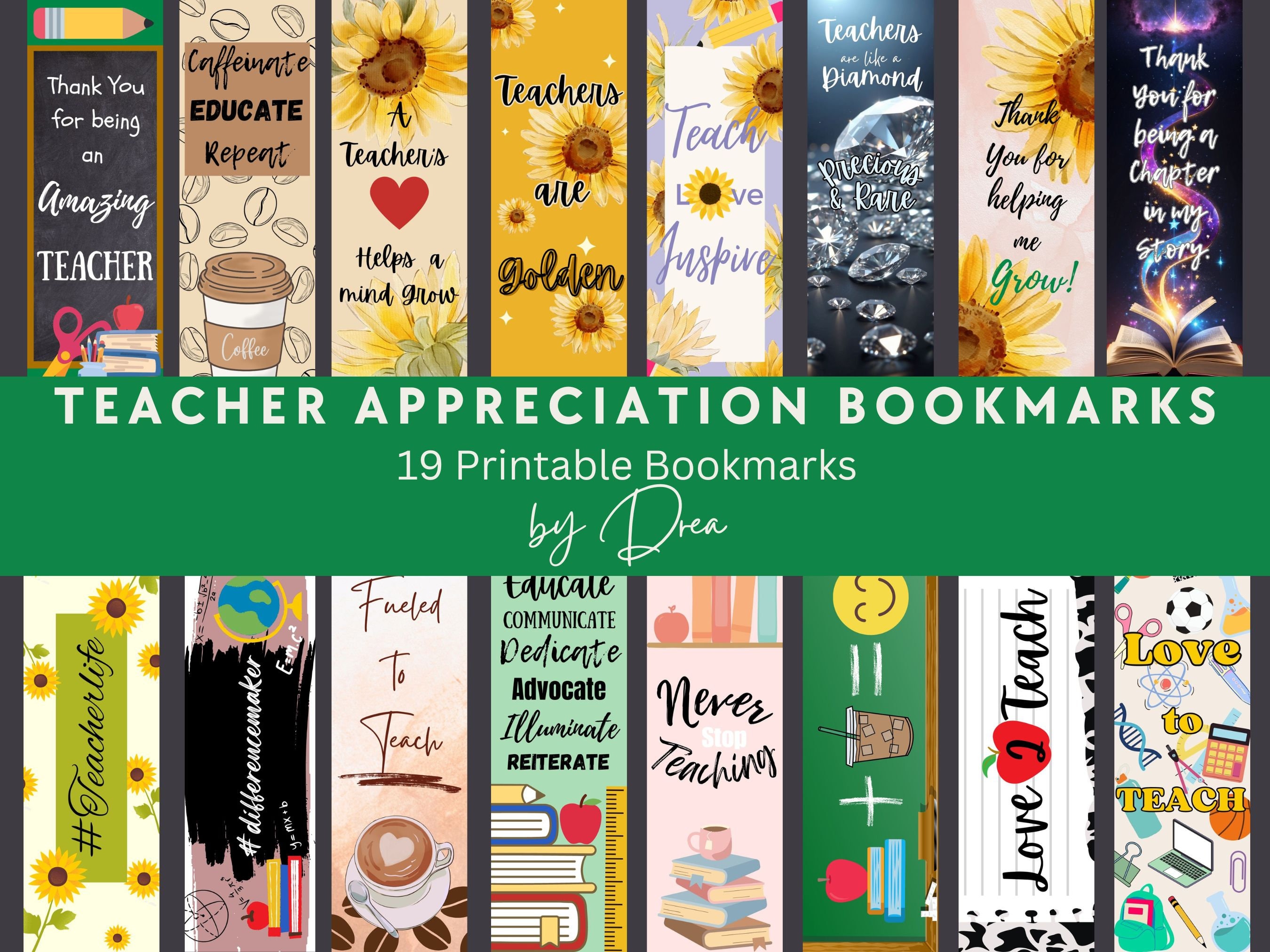 19 Printable Teacher Bookmark Set, Teacher Appreciation Gifts, Gifts ...