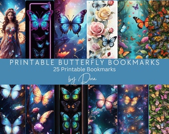 25 Printable Butterfly Bookmark Set, Instant Download, Fantasy Bookmark, Butterfly Bookmark, Butterfly Art, Gifts for Her, Butterfly Lovers