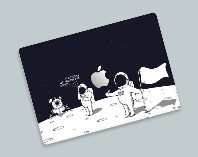 Lunar Landing MacBook Pro Skin | Humorous Astronauts on Moon Illustration MacBook Top,Bottom and Trackpad Protective Skin | Space Theme Skin